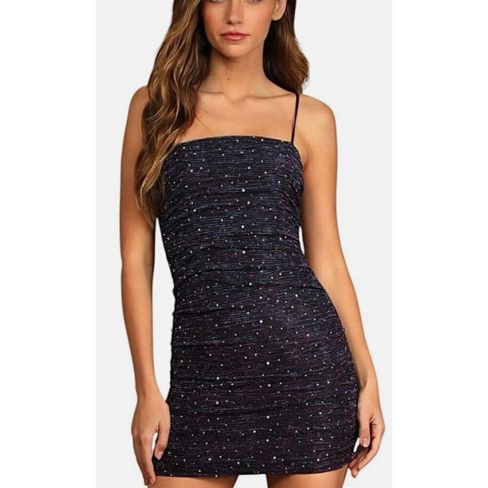 Lulus XS NWT Flirty Vibes Purple Sparkly Mesh Mini Dress Sexy